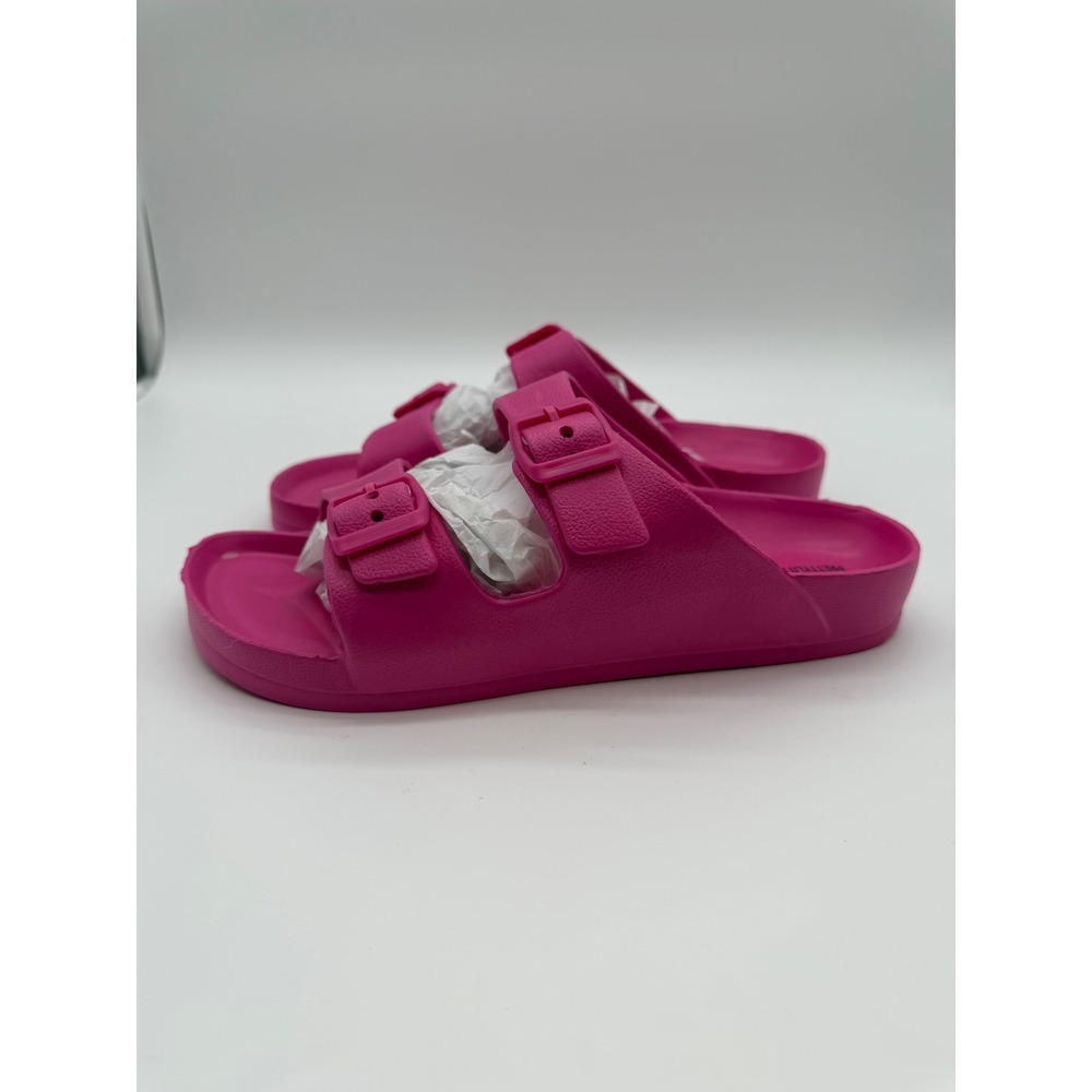 PrettyLittleThing Pink Rubber Double Buckle Slide Sandals Womens‎ Size 7 Summer